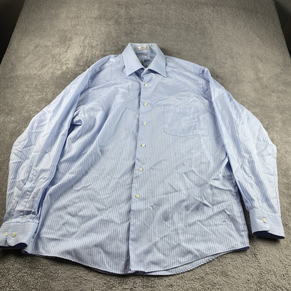Van Heusen Button Up Wrinkle Free Broadcloth Shirt Mens XL 17 34/35 Blue